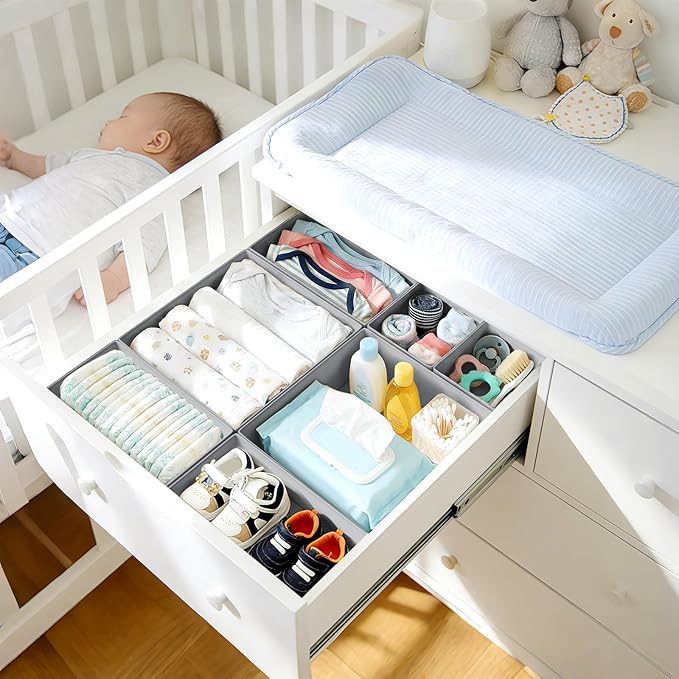 DIMJ Drawer Organizer Clothes 26 Pack - Foldable Baby Organizers and Storage & Closet Organizers for Bedroom, Closet - Nursery Organization Dresser Dividers for underwear, Sock,Bra, Belt, Tie,Gray - Image 3