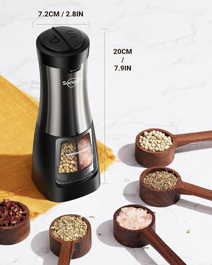Sangcon Electric Salt and Pepper Grinder Set Shakers 2 IN 1 - USB RECHARGEABLE Salt and Pepper Mill Set All in One, Automatic Refillable Adjustable Coarseness Ceramic Grinder with Light - Image 7