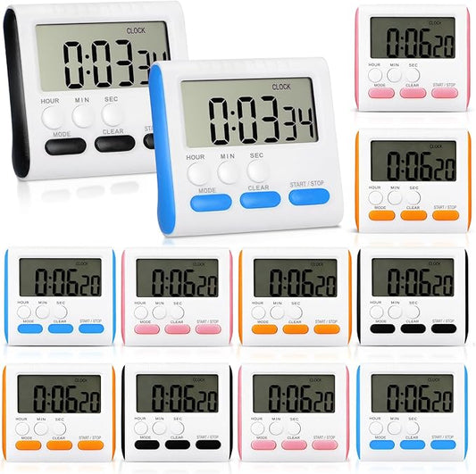 Mudder 12 Pack Digital Kitchen Timer for Cooking, Large Digits, 24 Hour Magnetic Backing Stand Kitchen Timers Clock for Classroom Kids Teachers, Loud Alarm and Large Screen (Mix Color) by Mudder