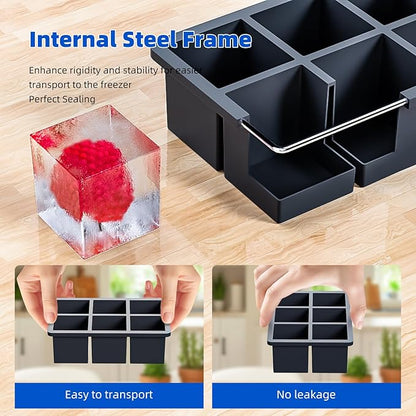 Large Ice Cube Tray for Whiskey 3 Pack, HANCELANT Big Silicone Square Ice Cube Mold with Removable Lid, 2'' Huge Square Ice Cubed Tray for Whisky and Cocktail - Image 3