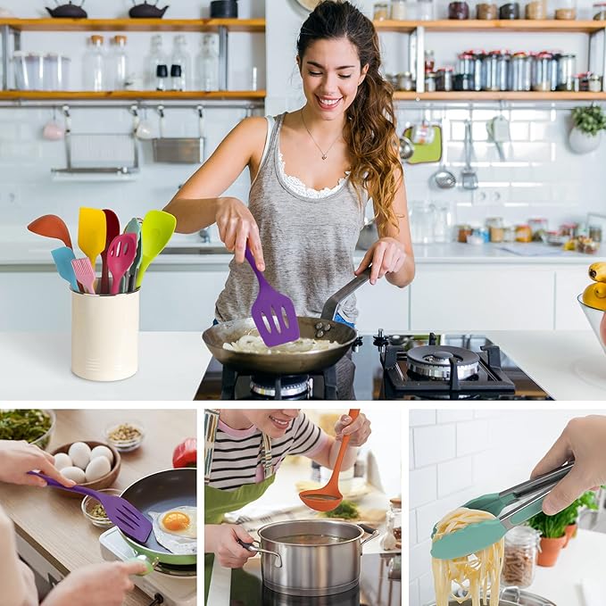 KAY RUK Kitchen Silicone Utensil Set,10Pcs Cooking Utensils Set,Food Grade Safety Silicone Utensils,480℉Heat Resistant Kitchen Tools,Seamless Easy to Clean, Non Stick Utensils(Multicolor) - Image 4