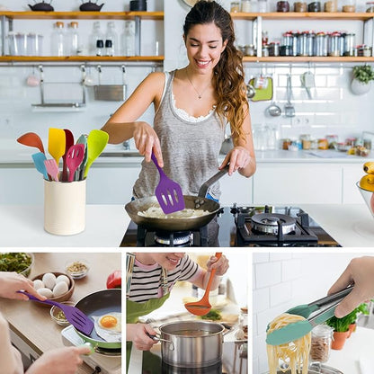 KAY RUK Kitchen Silicone Utensil Set,10Pcs Cooking Utensils Set,Food Grade Safety Silicone Utensils,480℉Heat Resistant Kitchen Tools,Seamless Easy to Clean, Non Stick Utensils(Multicolor) - Image 4