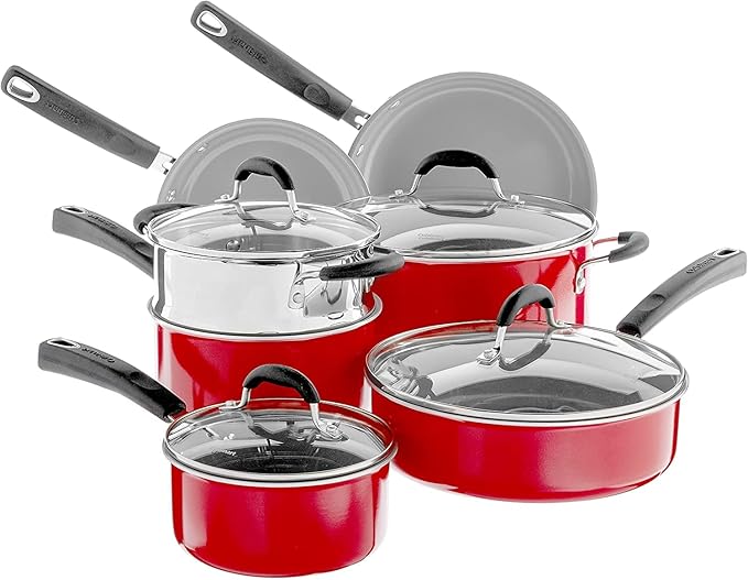 Cuisinart 54C-11R 11-Piece Ceramica XT Nonstick Cookware Set, Red/Stainless Steel - Image 2