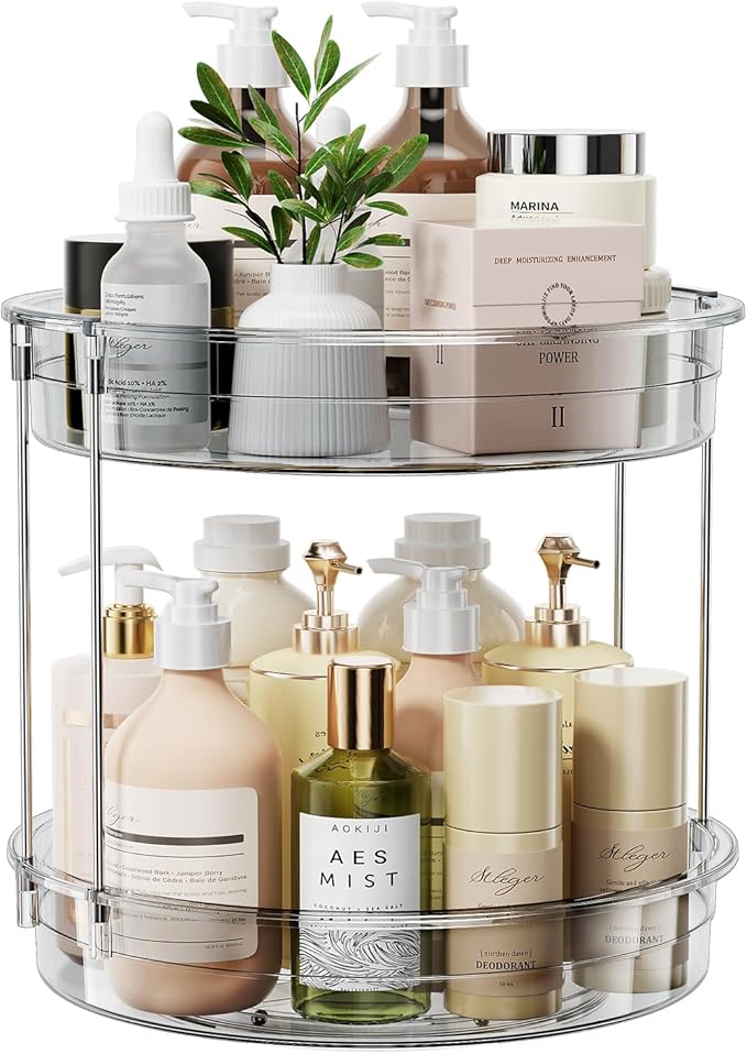LAMU 12 inch 2 Tier Lazy Susan Turntable Organizer Rotating Spice Rack Organization for Cabinet, Kitchen, Pantry, Countertop, Bathroom, Vanity, Medicine Cabinet Organizer, Grey - Image 8