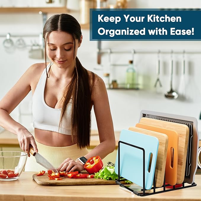 2-Pack Cutting Board Organizer, 5-Slot Steel Kitchen Storage Rack for Cutting Boards, Baking Trays, and Thin Pans - Compact Clutter-Free Solution - Image 9