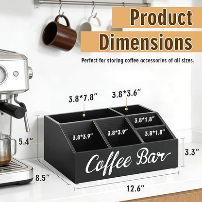 Coffee Station Organizer for Countertop, Wood Coffee Bar Organizer for Farmhouse Coffee Bar Decor, Tea Condiment Storage Organizer, Coffee Pod Holder and Coffee Bar Accessories - Image 6