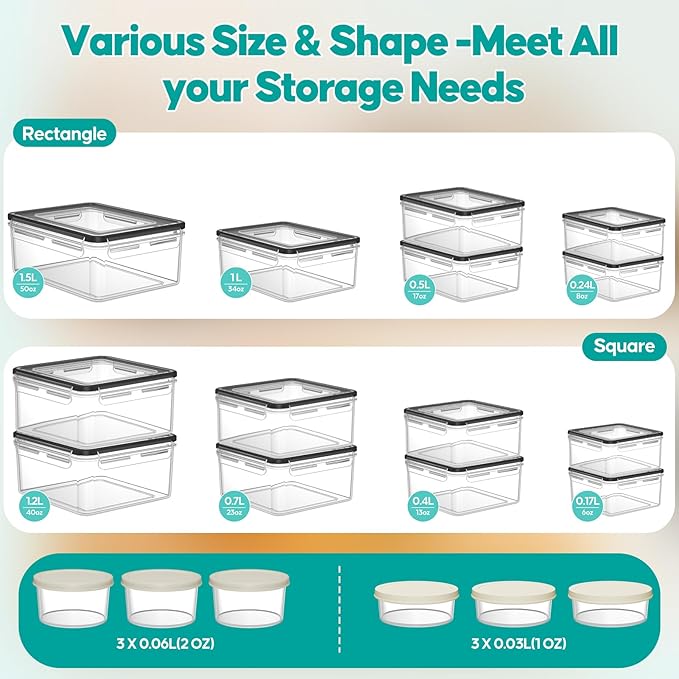 TOPCHASE 40 PCS Food Storage Containers with Lids Airtight (20 Containers & 20 Lids) - Plastic Food Containers for Kitchen Storage Reusable BPA-Free Leakproof Meal Prep Container with Labels & Pen - Image 2