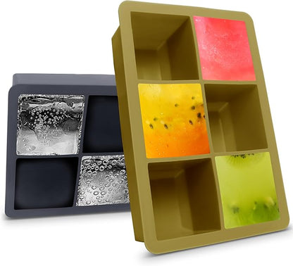 Silicone Ice Cube Trays with Lids,Large Square Ice Cube Molds for Freezer, Whiskey, Cocktail, Stackable Flexible and Reusable & Easy Release BPA Free (2 Pack&Dark Gray and Army green) - Image 8