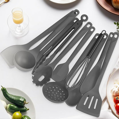 Silicone Cooking Utensils Set - 600°F Heat Resistant, Nonstick Kitchen Utensil Set with Spatulas, Spoons, Whisk, Tongs, BPA Free, Dishwasher Safe (Gray) - Image 4