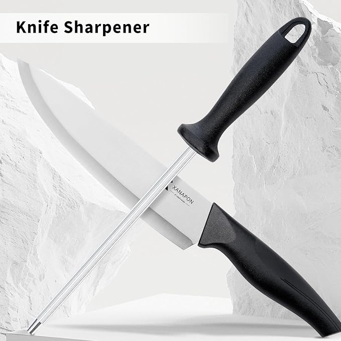 14 Pieces Kitchen Knife Set with Block, German Stainless Steel, BlackSilver - Image 7