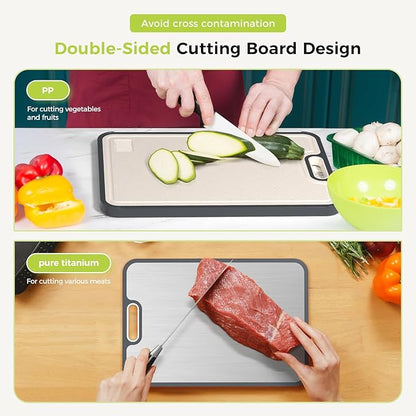 Titanium Cutting Board, Double Sided Food Grade Pure Titanium/PP, Cutting Board for Kitchen, Easy to Clean Large Size [18”*12.5”+15.5”*10.5”+12”*8.5”] - Image 4