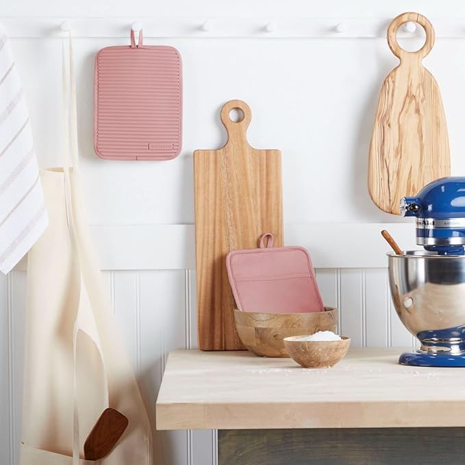 KitchenAid Ribbed Soft Silicone Pot Holder 2-Pack Set, Dried Rose, 7"x9" - Image 2
