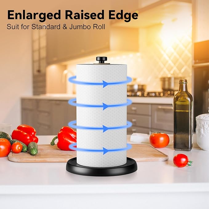 Countertop Paper Towel Holder - One-Handed Tear with Ratchet Mechanism, Weighted Base Degradable Plastic Paper Towel Stand, Black Farmhouse Kitchen Bathroom Decor Accessories - Image 2