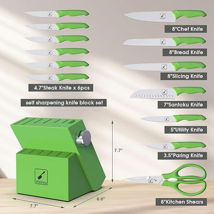 imarku® Knife Set with Block, Sharp Knife Sets with Built-in Sharpener, Japanese Stainless Steel Kitchen Knife Set with Non-Slip Ergonomic Handle, Dishwasher Safe, Best Holiday Gift, Teal Green - Image 6