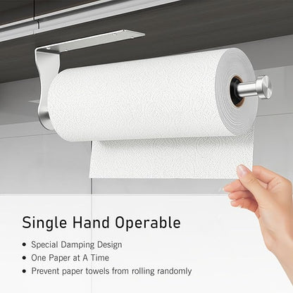 SetSail Paper Towel Holder, 2 Packs Single Hand Operable Paper Towel Holder Under Cabinet with Adjustable Damper Easy Tear Wall Mount Self-Adhesive or Drilled for Kitchen Bathroom, Silver - Image 3