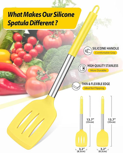 Pack of 2 Silicone Solid Turner, Non Stick Slotted Kitchen Spatulas, High Heat Resistant BPA Free Cooking Utensils, Ideal Cookware for Fish, Eggs, Pancakes(Yellow) - Image 2
