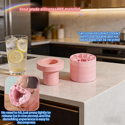 3D Upgraded Silicone Ice Cube Tray with Easy Release-30 Cubes, Leak-Proof&Space-Saving for Freezer,RV,Office-BPA-Free Fast Ice Maker for Drinks,Cocktails, Party (Includes Travel Ice Bucket) (Pink)