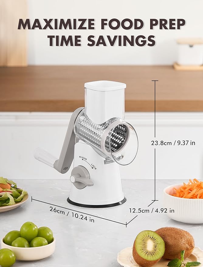 GDL Rotary Cheese Grater, Upgraded 5-in-1 Cheese Grater Hand Crank, Multi-purpose Cheese Shredder with Handle, Vegetable Slicer Cutter Ice Shaver for Potato, Carrot, Nuts, Chocolate - Image 7