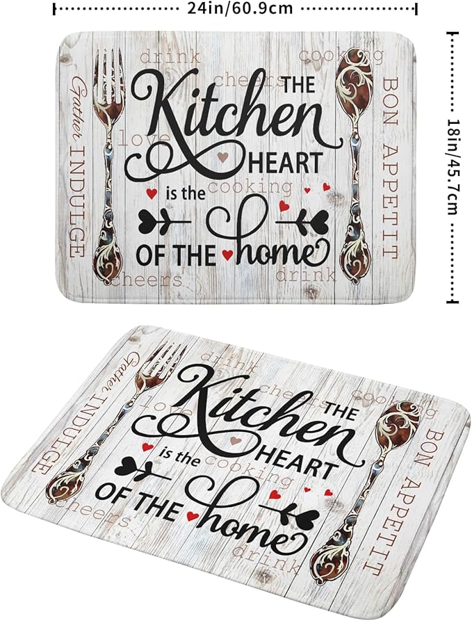 Giwawa 18"x24" Dish Drying Mat The Kitchen is The Heart of The Home- Knife Fork Cutlery Dish Drainer Mats- Rustic Wood Board Reversible Microfiber Dish Drying Pad for Kitchen Countertop Decor