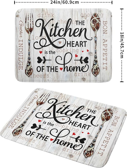 Giwawa 18"x24" Dish Drying Mat The Kitchen is The Heart of The Home- Knife Fork Cutlery Dish Drainer Mats- Rustic Wood Board Reversible Microfiber Dish Drying Pad for Kitchen Countertop Decor