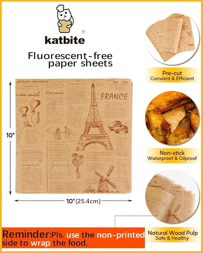 Katbite 130Pcs 10 Inch Sandwich Wrapping Paper, Heavy duty Deli Paper, Greaseproof & Non-stick Parchment Paper, Pre-cut Unbleached Parchment Paper is Perfect for Wrap Bread, Burger and Sandwich - Image 3