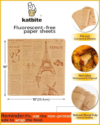 Katbite 130Pcs 10 Inch Sandwich Wrapping Paper, Heavy duty Deli Paper, Greaseproof & Non-stick Parchment Paper, Pre-cut Unbleached Parchment Paper is Perfect for Wrap Bread, Burger and Sandwich - Image 3