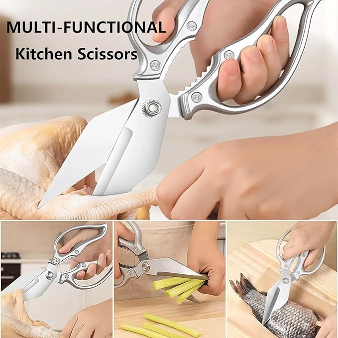 Kitchen Shears Heavy Duty Kitchen Scissors Stainless Steel Sharp Cooking Shears for Chicken Meat Poultry Fish Vegetables Multipurpose Utility Food Kitchen Scissors, Gifts for Women（Sliver）