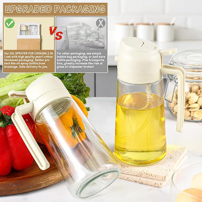 Oil Sprayer for Cooking 2pcs,2 in 1 Oil Dispenser and Oils Sprayer Kitchen Gadgets-16oz Glass Oils Spray Bottle,Mist Olive OilDispenser,Air Fryer,Salad,Grill (White Kitchen Accessories) - Image 5
