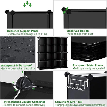 C&AHOME Cube Storage Organizer, 16-Cube Shelves Units, Plastic Storage Cubes, DIY Closet Organizer, Modular Closet Storage Shelves Ideal for Home, Bedroom, 48.4" L × 12.4" W × 48.4" H Black SUM3016H - Image 6