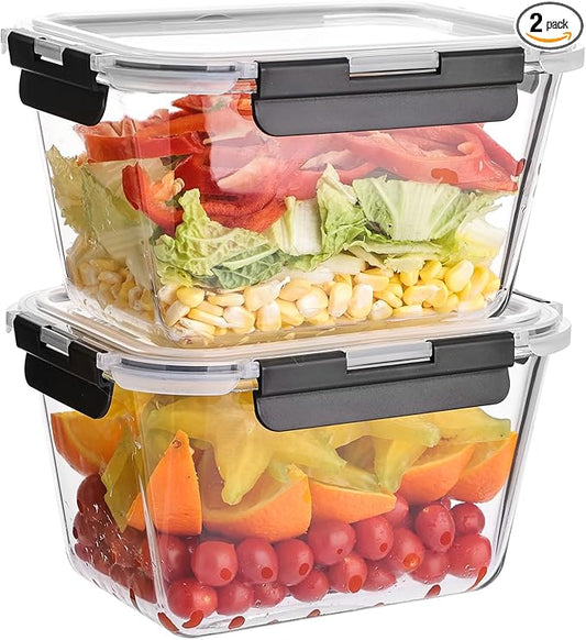 Liuruiyu 2 Pack Large Glass Food Storage Containers with Lids, 63oz Big Meal Prep Containers, Airtight Bento Boxes with Leak Proof Locking for Microwave, Oven, Freezer and Dishwasher, BPA Free by Liuruiyu