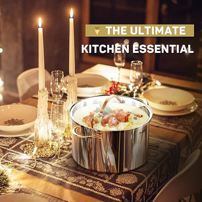 Ciwete 8 Quart Stock Pot, 3 Ply Whole Clad Stainless Steel Stock Pot, 8 QT Cooking Pot with Lid, Induction Pot for Cooking, 18/10 Stainless Steel Cookware Stockpots Oven, Gas and Dishwasher Safe - Image 3