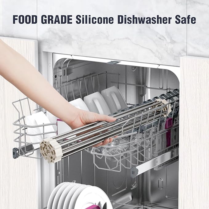 Tomorotec 17.7" x 15.5" Roll Up Dish Drying Rack Over Sink Drying Rack Sink Cover Kitchen Sink Accessories Gadget Multipurpose Organizer Foldable Stainless Steel Drainer - Image 7