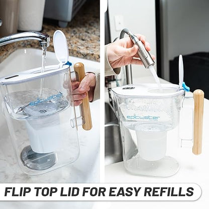 Epic Pure XP Water Filter Pitcher with Advanced CoreXchange™ Filter | NSF Certified | Removes PFAS, Lead, Chlorine & More | BPA-Free | Made in USA (White & Bamboo) - Image 6