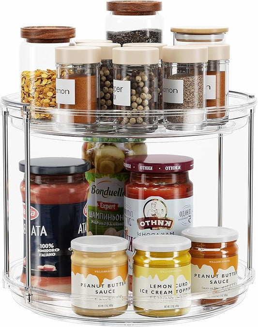 LAMU 2 Tier Lazy Susan Turntable Organizer 9.25'' Rotating Spice Rack Organization for Cabinet, Kitchen, Pantry, Countertop, Bathroom, Vanity, Medicine Cabinet Organizer, Clear by YourHome-OrganizationHelper