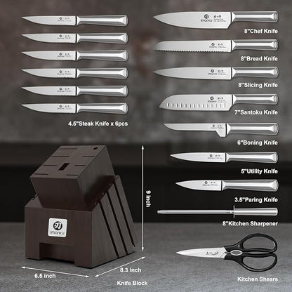imarku Knife Set, 16Pcs Japanese Knife Set with Block & Built-in Sharpener, High Carbon Stainless Steel Kitchen Knives, Non-Slip Ergonomic Handle, Dishwasher Safe, Home Essentials Perfect for Gifts - Image 6