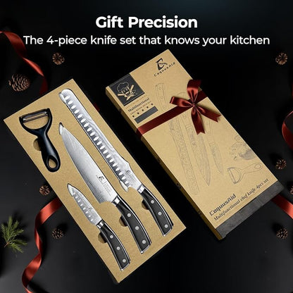 CoquusAid Kitchen Knives Set, 4 PCS Professional Chef Knife Set, Razor Sharp High Carbon Stainless Steel Knife Set, Ergonomic Handle Design, Ideal for Everyday Home Use, Perfect Gifts for Kitchen
