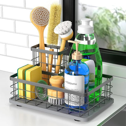 Kitchen Sink Caddy Organizer, [Stay-Dry Anywhere & No Drainage Needed] Sponge Holder for Kitchen Sink Countertop,Stainless Steel with Rust-Resistant Coating-10.24" L x 6.5" W x 5.83" H by HOKEMOM