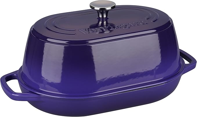 VORRINGARD Enameled Cast Iron Dutch Oven Pot with Dome Lid, Oval Bread Oven for Homemade Sourdough Bread Baking, Oven Safe up to 500°F, 6 Quart, Purple