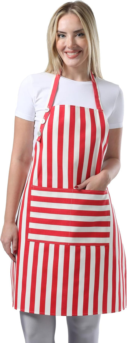 TOSHEX Kitchen Apron Waterdrop Resistant Cotton Apron with adjustable Aprons for Women with Pockets Cooking Apron Chef Apron for Men (1, Red)