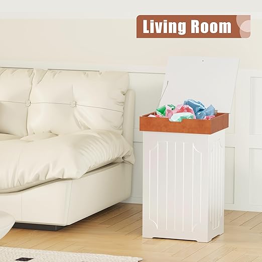 Function Home Trash Can Cabinet, 13 Gallon Kitchen Garbage Can, Wood Recycling Trash Bin, Freestanding Dog Proof Trash Can, Farmhouse Trash Cabinet with Lid for Home Kitchen Bathroom, White - Image 3