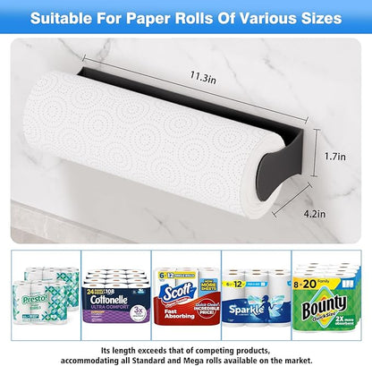 Paper Towel Holder Under Cabinet, Black, Adhesive & Wall Mount, Under Counter Paper Towel Rack for Kitchen and Bathroom, Home and Kitchen Decor - Image 5