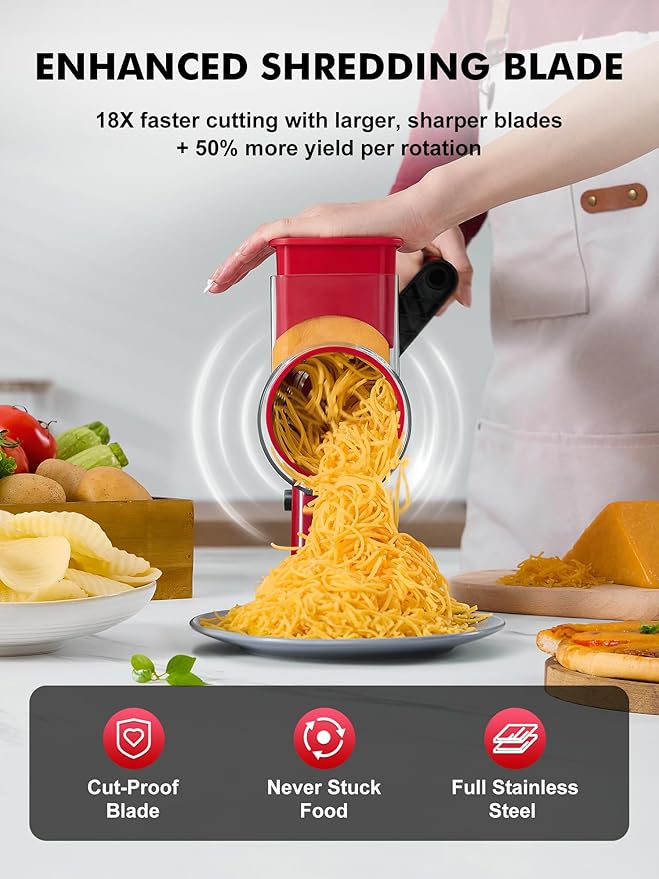 GDL Rotary Cheese Grater Hand Crank - Upgraded Cheese Shredder with 4 Interchangeable Blades, Rotary Grater with Non-slip Suction Base, Easy to Clean Kitchen Grater Slicer Grinder for Vegetable Nuts - Image 4
