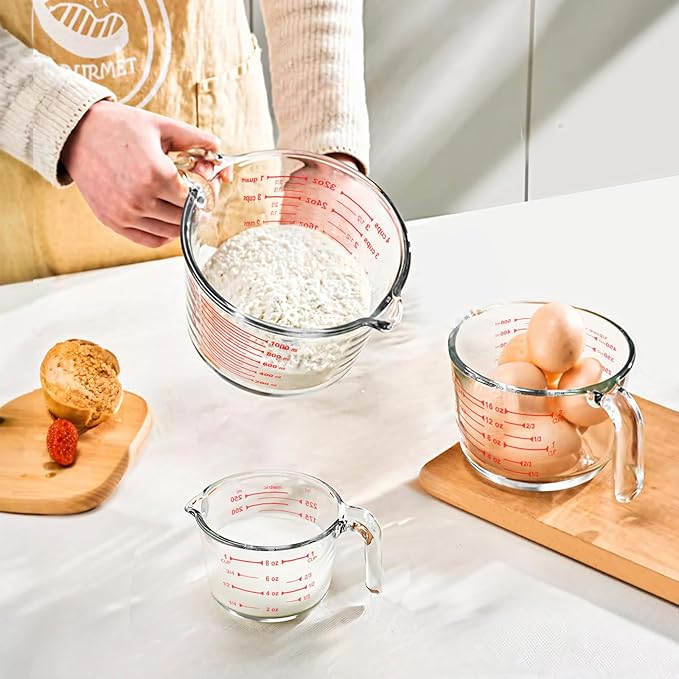 KOMUEE 4 Piece Glass Measuring Cups Set, 5 Oz, 1-Cup, 2-Cup, 4-Cup Liquid Measuring Cups with Lids for Kitchen, Freezer and Microwave Safe - Image 6