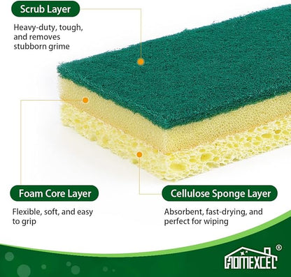 HOMEXCEL Sponges Kitchen 12pcs, Heavy Duty Sponges for Dishes, Scrub Cleaning Sponge for Non-Coated Cookware, Dishes, Pots, Pans, Dual Sided Dish Sponge for Kitchen, Household, Bathroom and More - Image 2