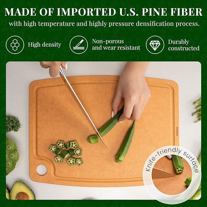 Kikcoin Wood Cutting Board, Cutting Boards for Kitchen Dishwasher Safe Non-slip Chopping Board with Juice Groove, Wood Fiber Composite Cutting Board with Hanging Hole, 14.6"*10.8" - Image 3
