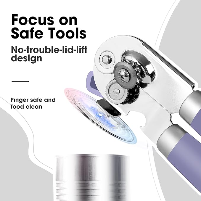 Beneno Heavy Duty Hand Can Opener Manual with Magnet, Durable Sharp Carbon Steel Blade Smooth Cutting, Big Effort-Saving Knob, Soft Grip Handle, Multifunctional Kitchen Tool with Bottle Opener, Purple - Image 4