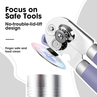 Beneno Heavy Duty Hand Can Opener Manual with Magnet, Durable Sharp Carbon Steel Blade Smooth Cutting, Big Effort-Saving Knob, Soft Grip Handle, Multifunctional Kitchen Tool with Bottle Opener, Purple - Image 4