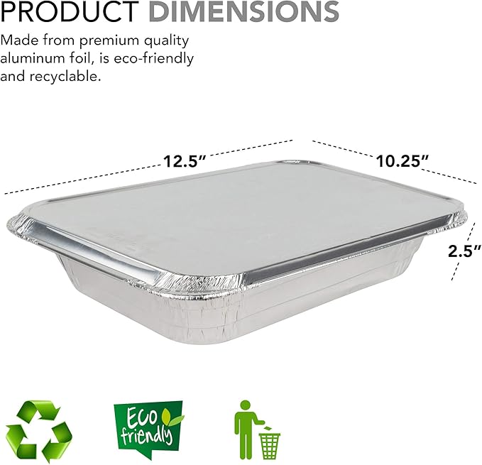 Stock Your Home Foil Pans with Lids - 9x13 Aluminum Pans with Covers - 20 Foil Pans and 20 Foil Lids - Disposable Food Containers Great for Baking, Cooking, Heating, Storing, Prepping Food Silver - Image 2