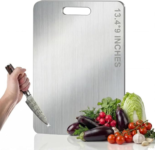 Titanium Cutting Board - 2026 New 100% Pure Titanium Cutting Boards, Food-Grade,Non-Slip Surface, Dishwasher Safe, Elegant Serving Tray, for Charcuterie, Meat, Vegetables, Easy Clean, 13.4"x9" by kitchen
