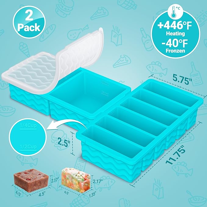 2-Pack Silicone Freezer Trays with Lid, 2 Large 2-Cup(500ml) & 6 Small 1/2-Cup(125ml) Soup Freezer Container Molds, Ice Cube Tray For Meal Prep & Freezing Soup, Stews, Sauces, Oven & Dishwasher-Safe - Image 6